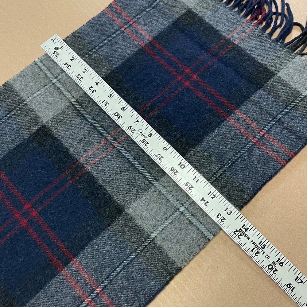 Vintage Gap Gray/Navy Plaid Wool Scarf 63"x 13" Cozy Neck Warmer Fringed Itay - Picture 5 of 8